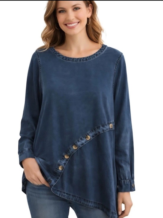 Soft Surroundings Tops - Soft Surroundings Denim Chambray Assymetric Button Detail Tunic Top Size PS